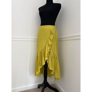 Sunburst Kiss Ruffle asymmetrical Skirt Flowy lime‎ yellow boho chic Size L